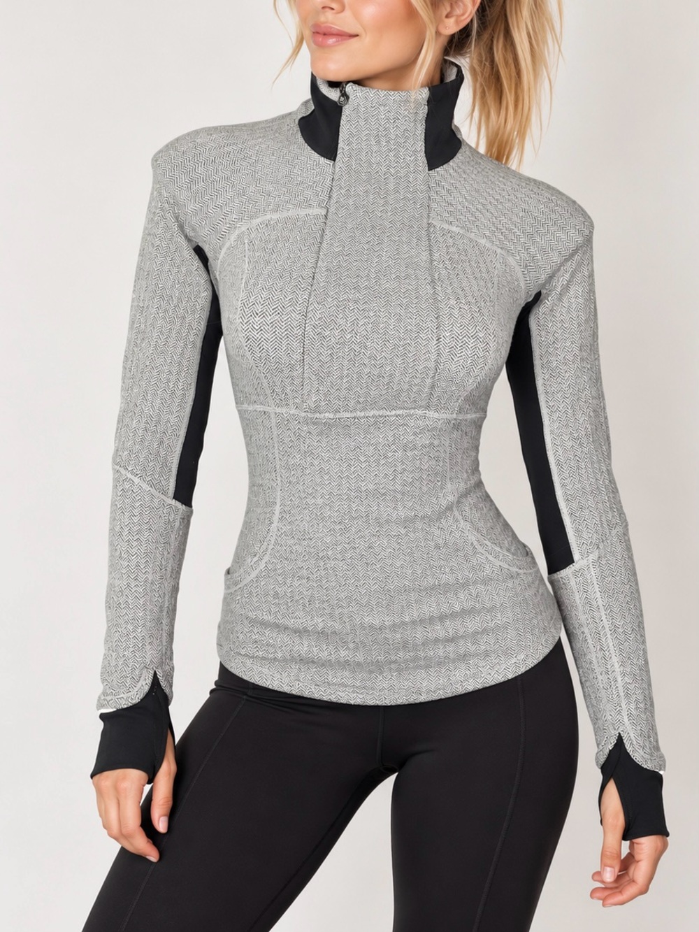 Lululemon Base Runner 1/2 Zip Heathered Herringbone Pullover